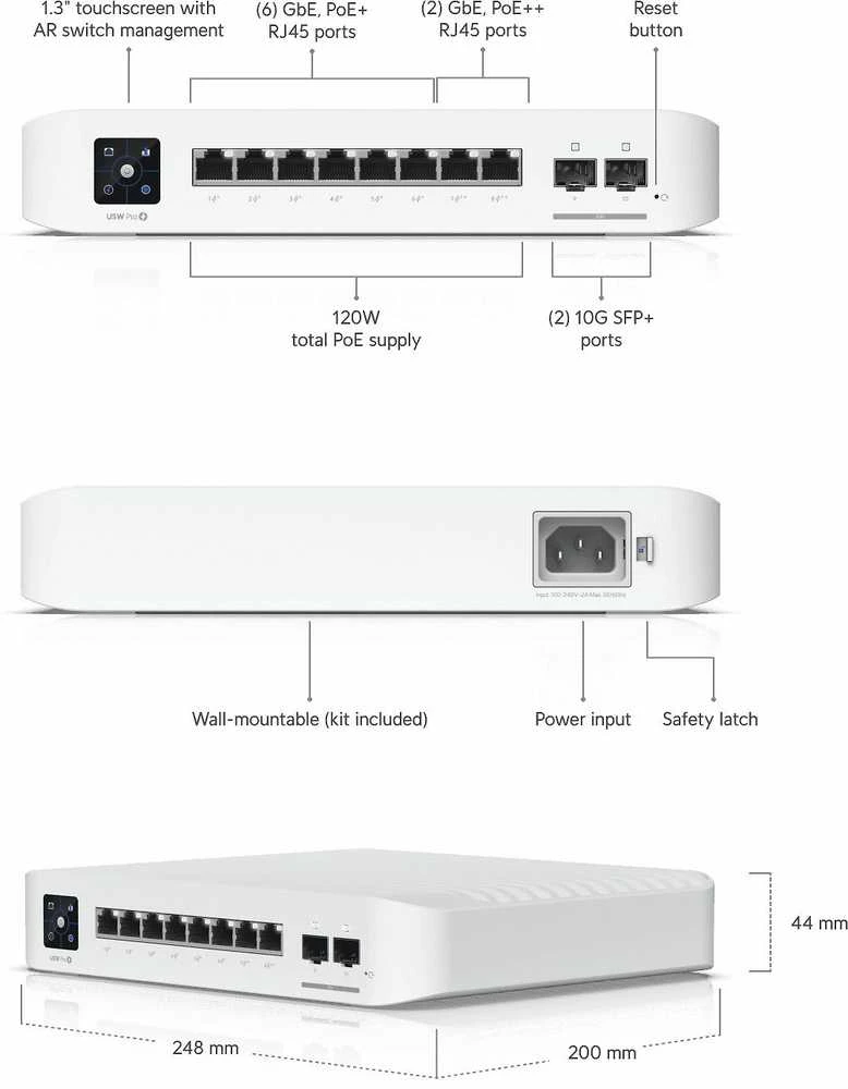 Šakotuvas UBIQUITI USW-PRO-8-POE 120W UNIFI 8 PORT POE++ JUNGIKLIS