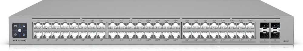 Šakotuvas UBIQUITI USW-Pro-Max-48-PoE jungiklis eterinis apšvietimas 16x RJ45 2.5Gbps 32x RJ45 1000Mbps 4x SFP+ L3 720W PoE