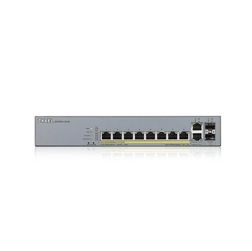 Šakotuvas ZYXEL GS1350-12HP, 12 prievadų valdomas CCTV POE komutatorius, didelio nuotolio, 130 W (1 metų NCC PRO paketo licencija) (5 metų garantija)