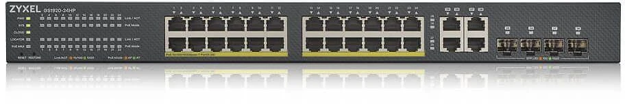 Šakotuvas ZYXEL GS1920-24HPV2, 28 prievadų išmanusis valdomas POE komutatorius, 24 gigabitų vario POE ir 4 gigabitų dviejų asmenų, hibridinis režimas, autonominis arba „Nebulaflex“ debesis, 375 vatų POE (5 metų garantija)