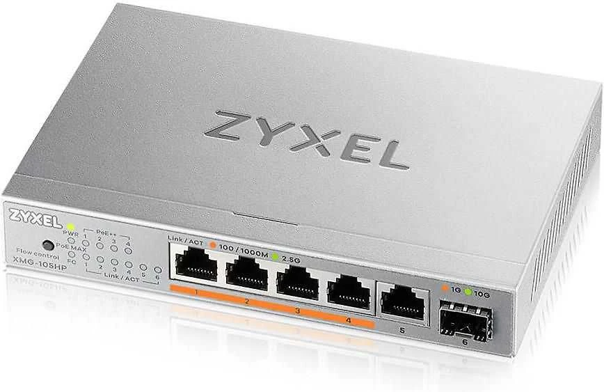Šakotuvas ZYXEL XMG-105 5 PORTS 2,5G + 1 SFP+, 4 PORTS 70W TOTAL POE++ DESKTOP MULTIGIG UNMANAGED DESKTOP SWITCH (2Y WARRANTY)