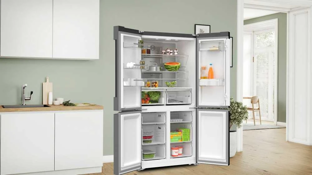 Bosch KFN96AXEA Serija 4, Prancūziško tipo apačioje montuojamas šaldiklis, 5 durų, 183 x 90.5 cm, Juodas šlifuotas plienas, atsparus pirštų atspaudams, Total No Frost