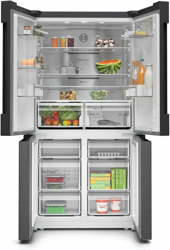 Bosch KFN96AXEA Serija 4, Prancūziško tipo apačioje montuojamas šaldiklis, 5 durų, 183 x 90.5 cm, Juodas šlifuotas plienas, atsparus pirštų atspaudams, Total No Frost