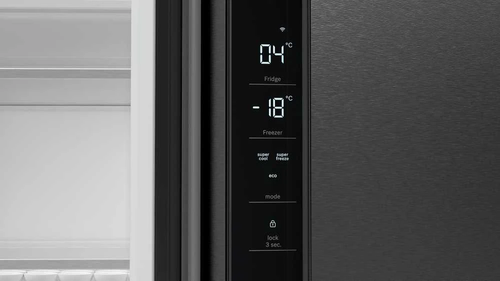 Bosch KFN96AXEA Serija 4, Prancūziško tipo apačioje montuojamas šaldiklis, 5 durų, 183 x 90.5 cm, Juodas šlifuotas plienas, atsparus pirštų atspaudams, Total No Frost
