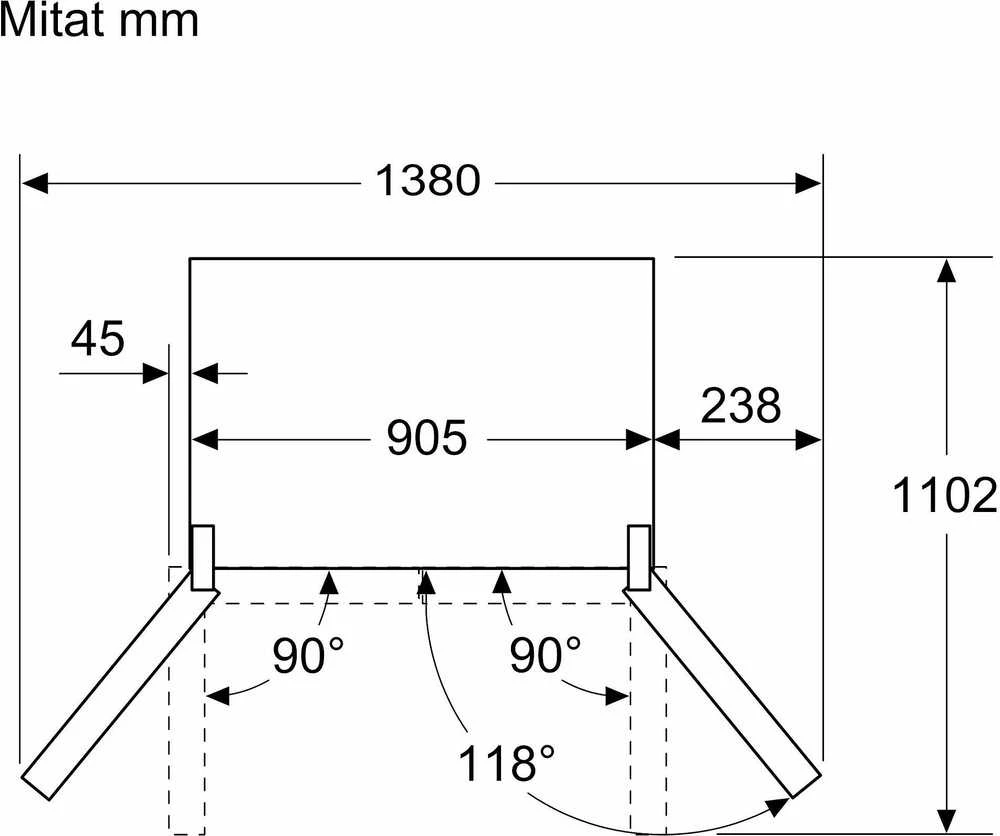 Bosch Serie 4 KFN96VPEA side-by-side šaldytuvas Freestanding 605 L E Nerūdijantis plienas