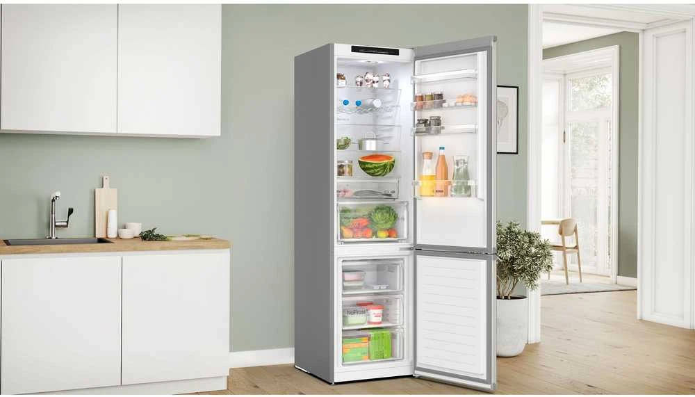 Bosch KGN392I1F Serija 4, Laisvai statomas šaldytuvas-šaldiklis su šaldiklio skyriumi apačioje, 203 x 60 cm, Nerūdijančio plieno