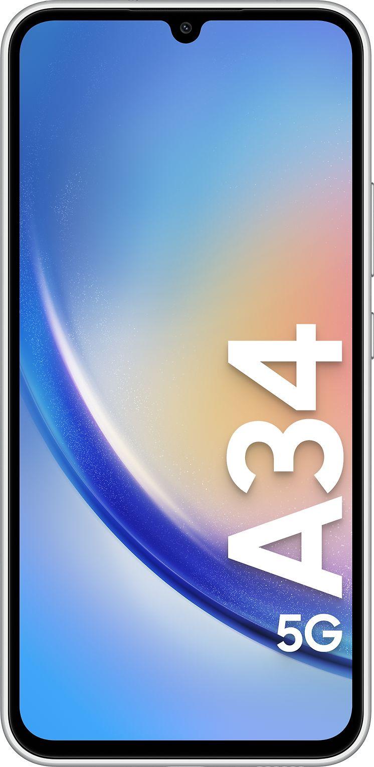 Samsung | Galaxy | A34 A346 | Nuostabus Sidabrinis | 6,6" | Super AMOLED | 1080 x 2340 pikselių | Mediatek | Matmenys 1080 (6 nm) | Vidinė RAM 6 GB | 128 GB | Micro SDXC | Dvi SIM kortelės | Nano-SIM | 4G | 5G | Pagrindinė kamera 48+8+5 MP |. Antrinė kamera 13 MP |