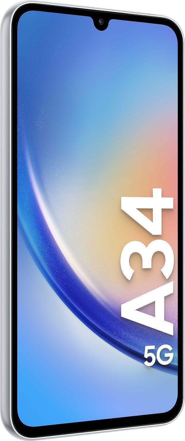 Samsung | Galaxy | A34 A346 | Nuostabus Sidabrinis | 6,6" | Super AMOLED | 1080 x 2340 pikselių | Mediatek | Matmenys 1080 (6 nm) | Vidinė RAM 6 GB | 128 GB | Micro SDXC | Dvi SIM kortelės | Nano-SIM | 4G | 5G | Pagrindinė kamera 48+8+5 MP |. Antrinė kamera 13 MP |