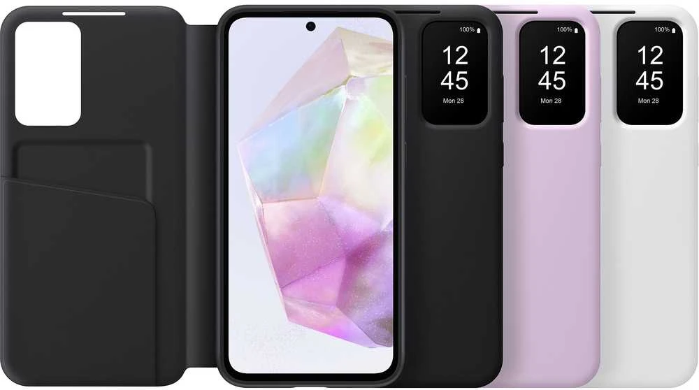 Samsung Galaxy A35 Smart View piniginės dėklas Baltas