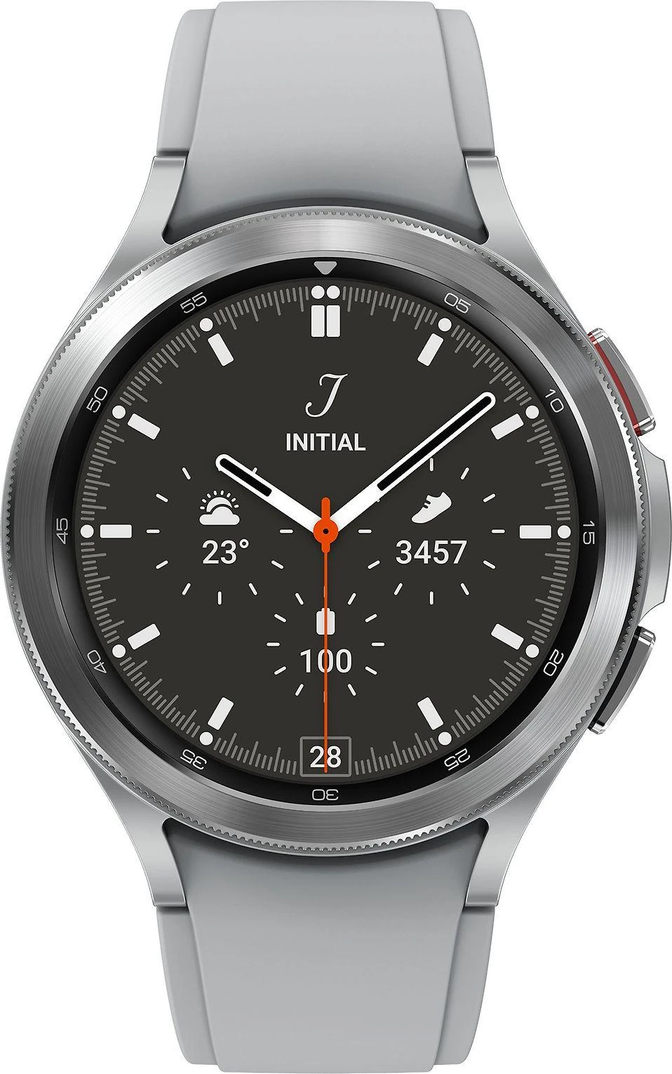 Išmanusis laikrodis Samsung Galaxy Watch 4 Classic LTE (46 mm), Sidabrinės spalvos korpusas su pilkos spalvos dirželiu