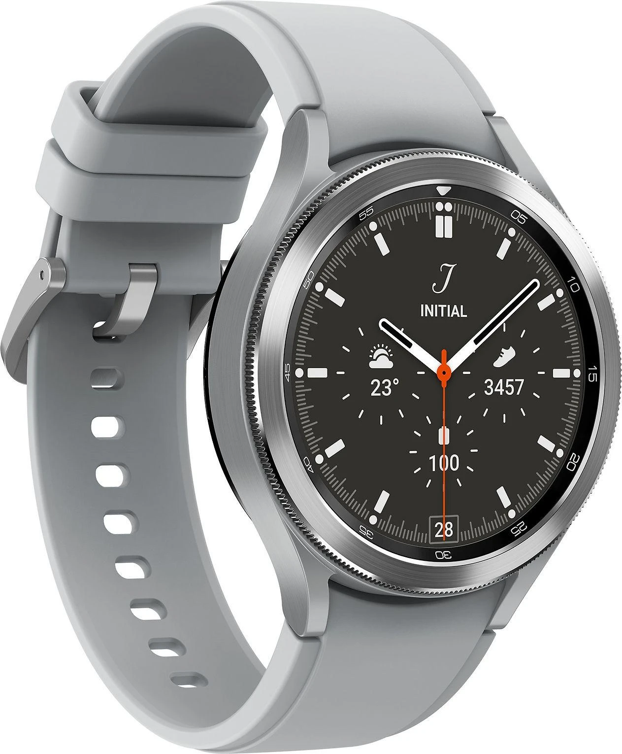 Išmanusis laikrodis Samsung Galaxy Watch 4 Classic LTE (46 mm), Sidabrinės spalvos korpusas su pilkos spalvos dirželiu