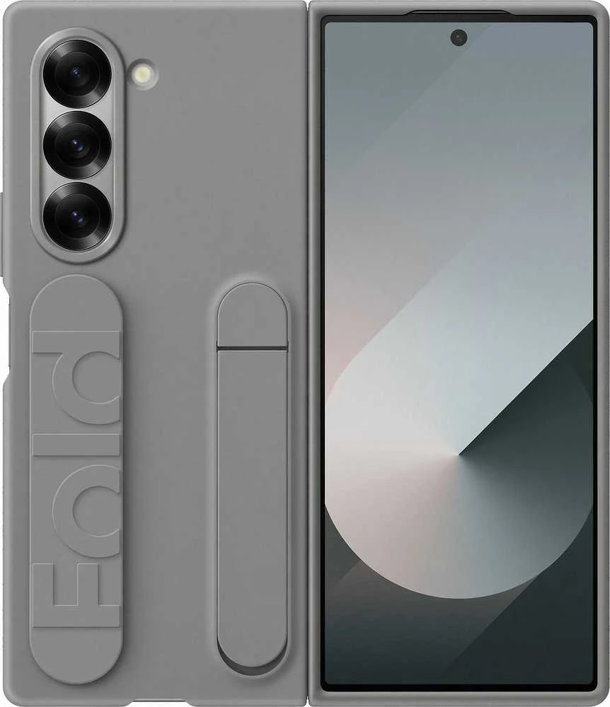 Dėklas Samsung Galaxy Fold6 stovimas dangtelis su pilku dirželiu