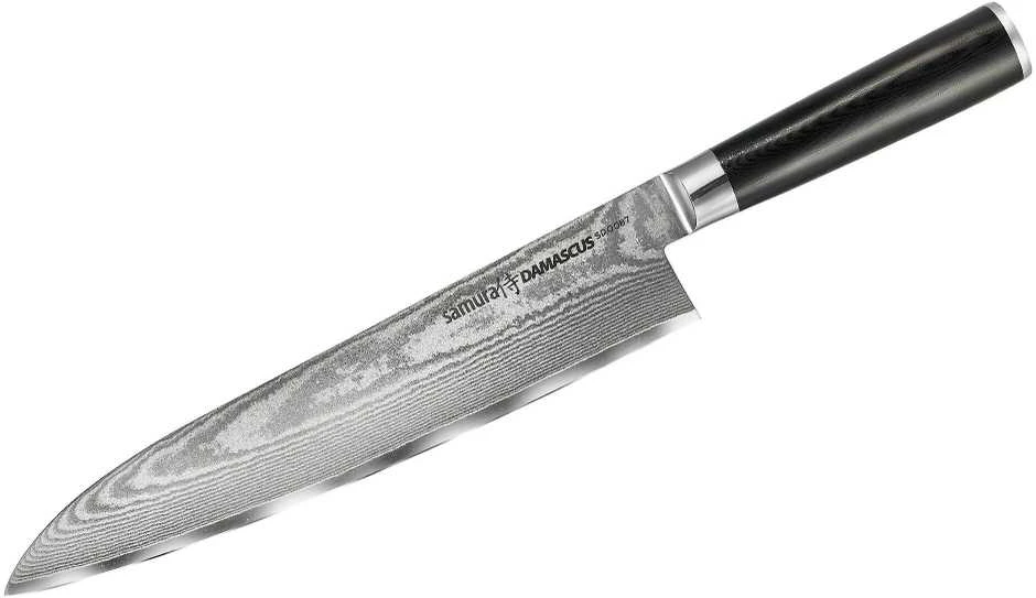 Samura DAMASCUS universalus virtuvės šefo peilis 240 mm iš AUS 10 Damasko plieno 61 HRC (67 sluoksniai)