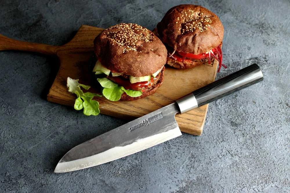 Samura SUPER 5 Universalus virtuvinis peilis Santoku 7,2"/182 mm iš AUS 10 Damasko plieno 60 HRC (5 sluoksniai)