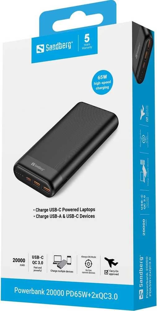 Sandberg Powerbank 20000 PD65W+2xQC3.0
