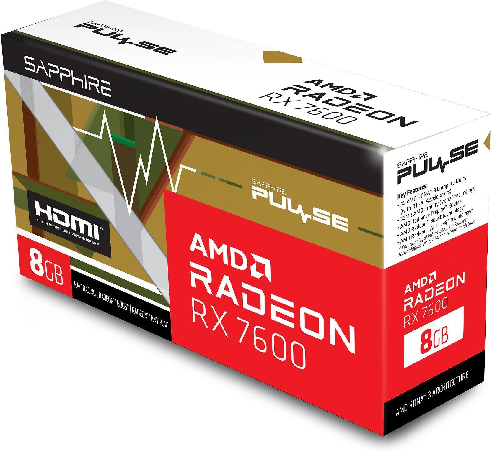 Vaizdo plokštė SAPPHIRE AMD Radeon RX 7600, 8 GB, GDDR6, 128 bitų, PCIE 4.0 8x, Dual Slot Fansink, 1xHDMI, 3xDisplayPort, 11324-01-20G