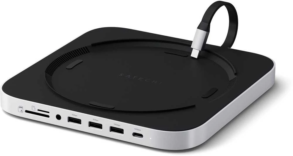 SATECHI Mac Mini stovas ir stebulė su NVMe SSD korpusu - Sidabrinis