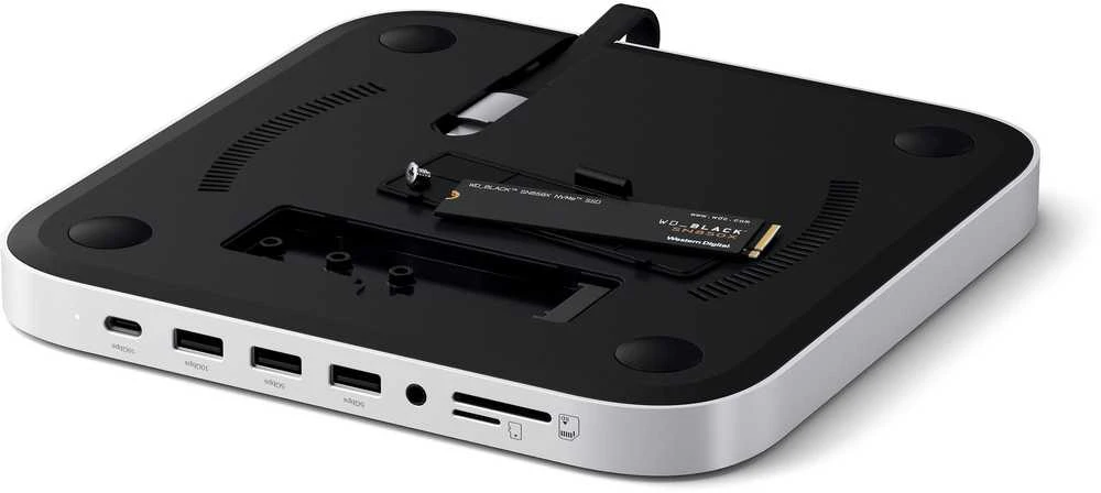SATECHI Mac Mini stovas ir stebulė su NVMe SSD korpusu - Sidabrinis