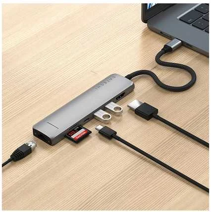 SATECHI 7-in-1 USB-C Slim Multiport Adapteris with Ethernet (Kosminė pilka)