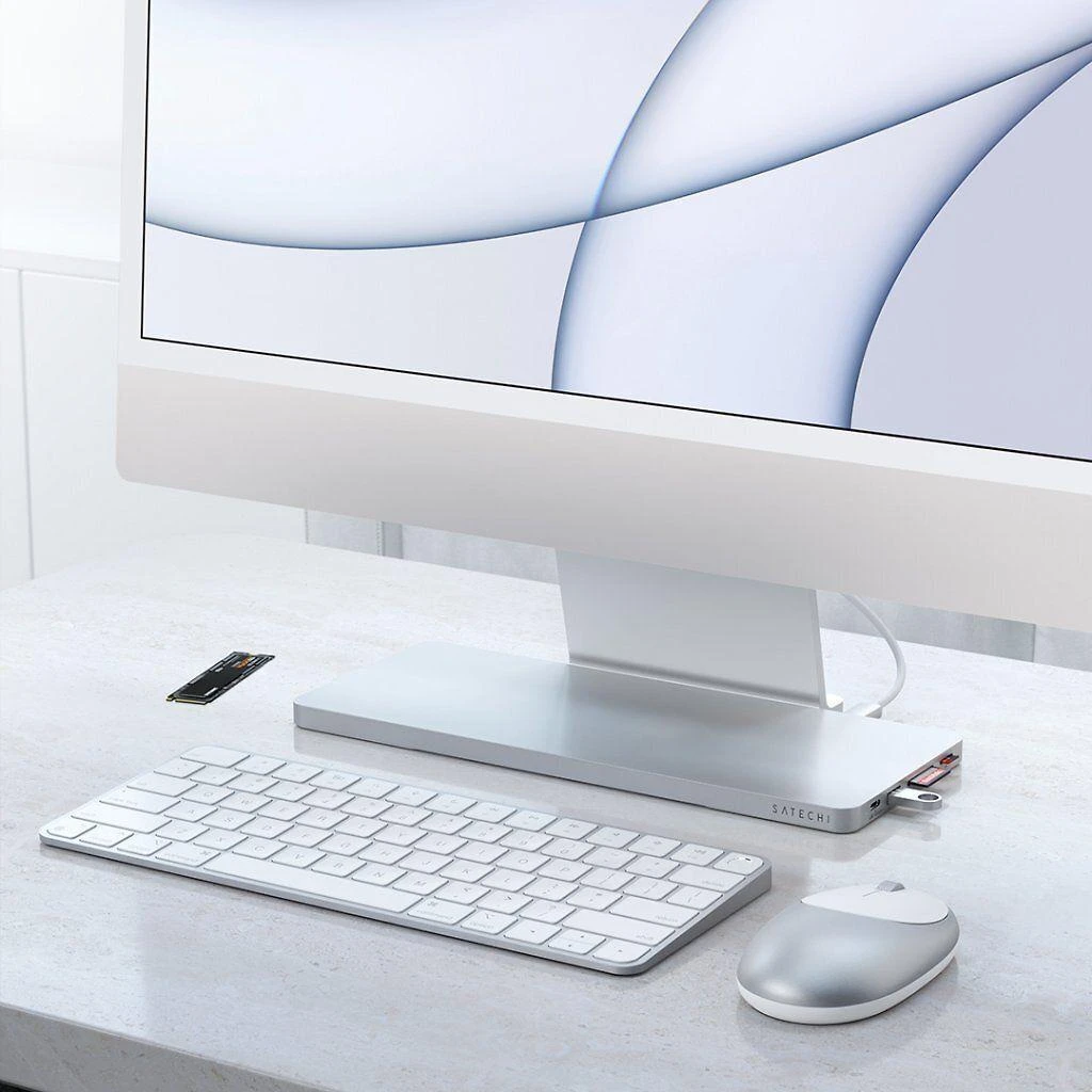 Satechi Slim Dock, skirtas iMac 24" USB-C (USB-C 10Gb, USBA-A 10Gb, 2x USB-A, mikro/SD kortelių skaitytuvas, NVMe SATA lizdas) (sidabrinė)