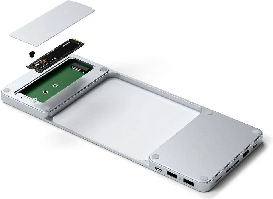 Satechi Slim Dock, skirtas iMac 24" USB-C (USB-C 10Gb, USBA-A 10Gb, 2x USB-A, mikro/SD kortelių skaitytuvas, NVMe SATA lizdas) (sidabrinė)