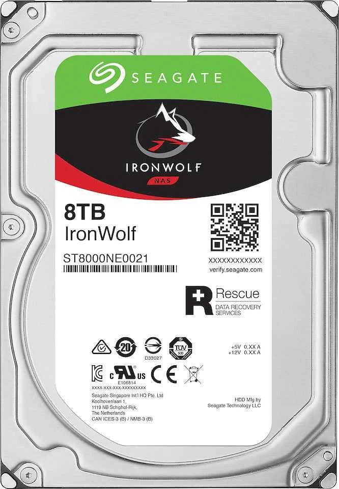 „SEAGATE NAS HDD 8TB IronWolf 7200rpm 6Gb/s SATA 256MB cache 8,9cm 3,5inch 24x7“ skirtas NAS ir RAID Rackmount sistemoms, juodos spalvos