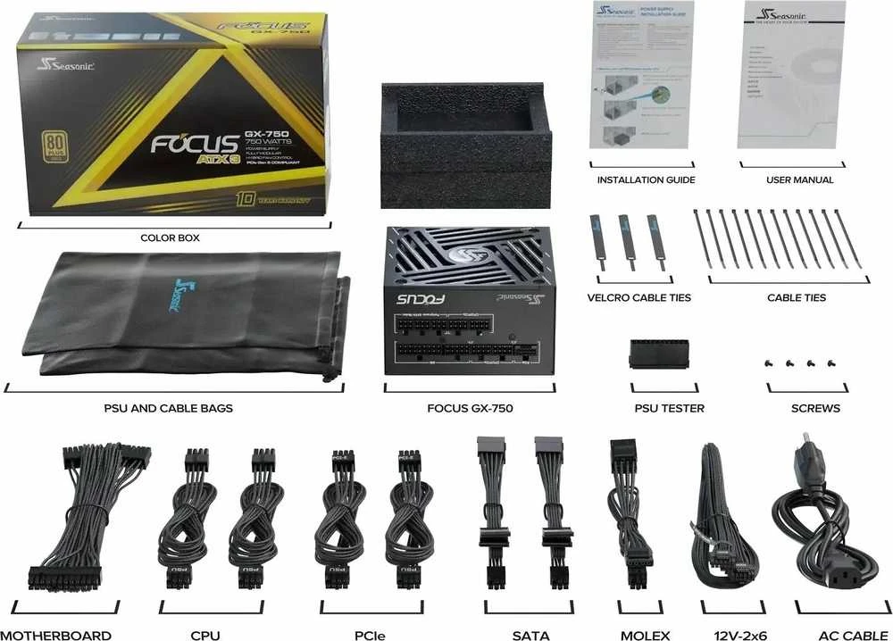 Seasonic Focus GX 80 PLUS Gold PSU, modular – 1000 Watt, juodos spalvos