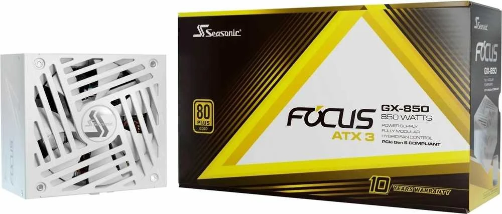Seagate Seasonic Focus GX 80 PLUS Gold PSU, modular, PCIe 5.1 – 850 Watt, baltos spalvos