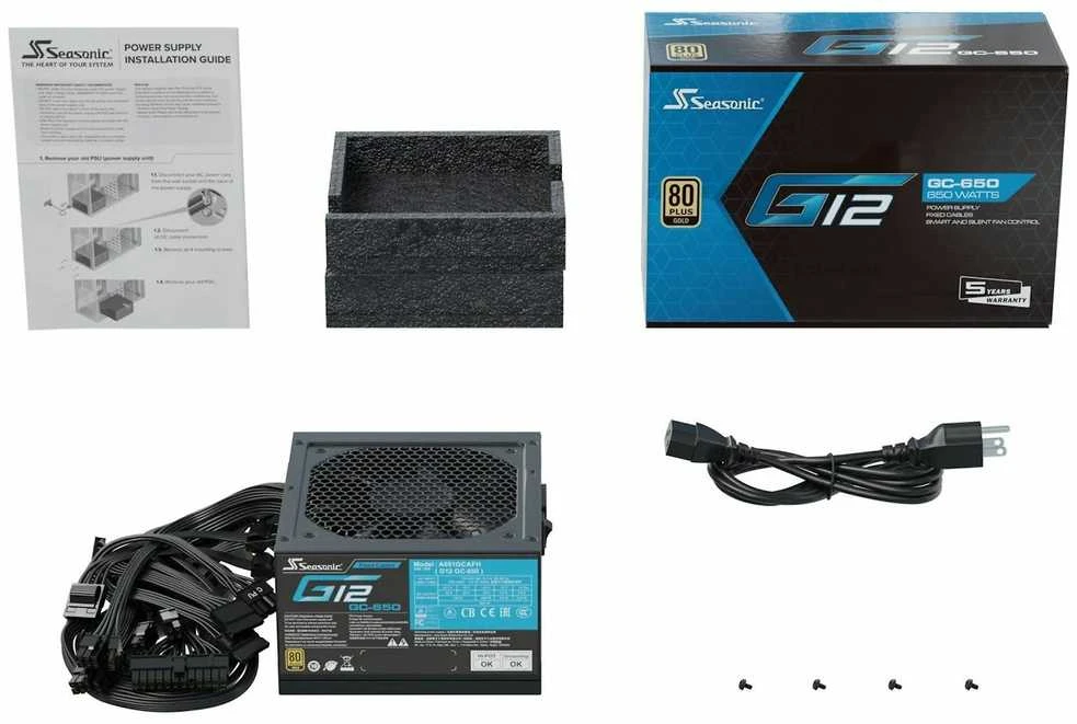 Seasonic G12 GC 80 PLUS Gold PSU – 650 Watt, juodos spalvos