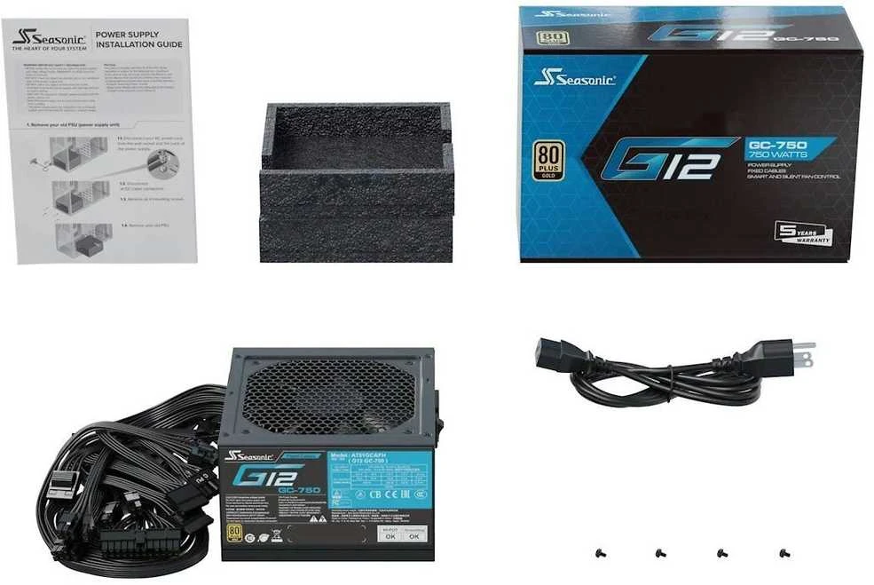Seasonic G12 GC 80 PLUS Gold PSU – 750 Watt, juodos spalvos
