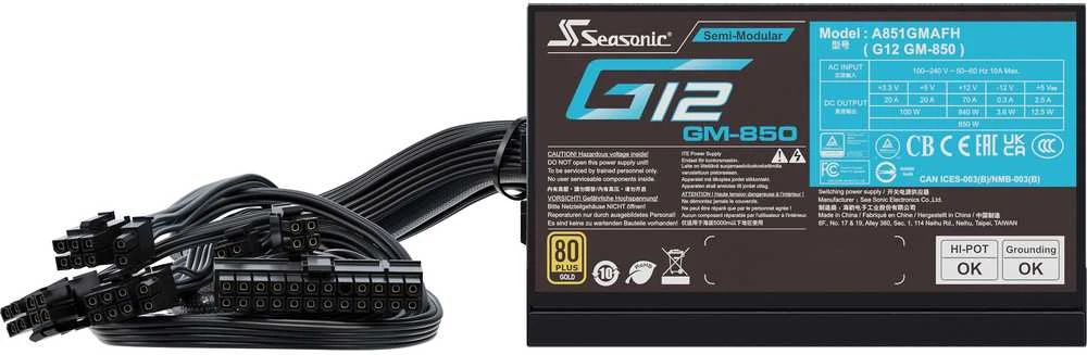Seasonic G12 GM 80 PLUS Gold PSU, halbmodular – 850 Watt, juodos spalvos