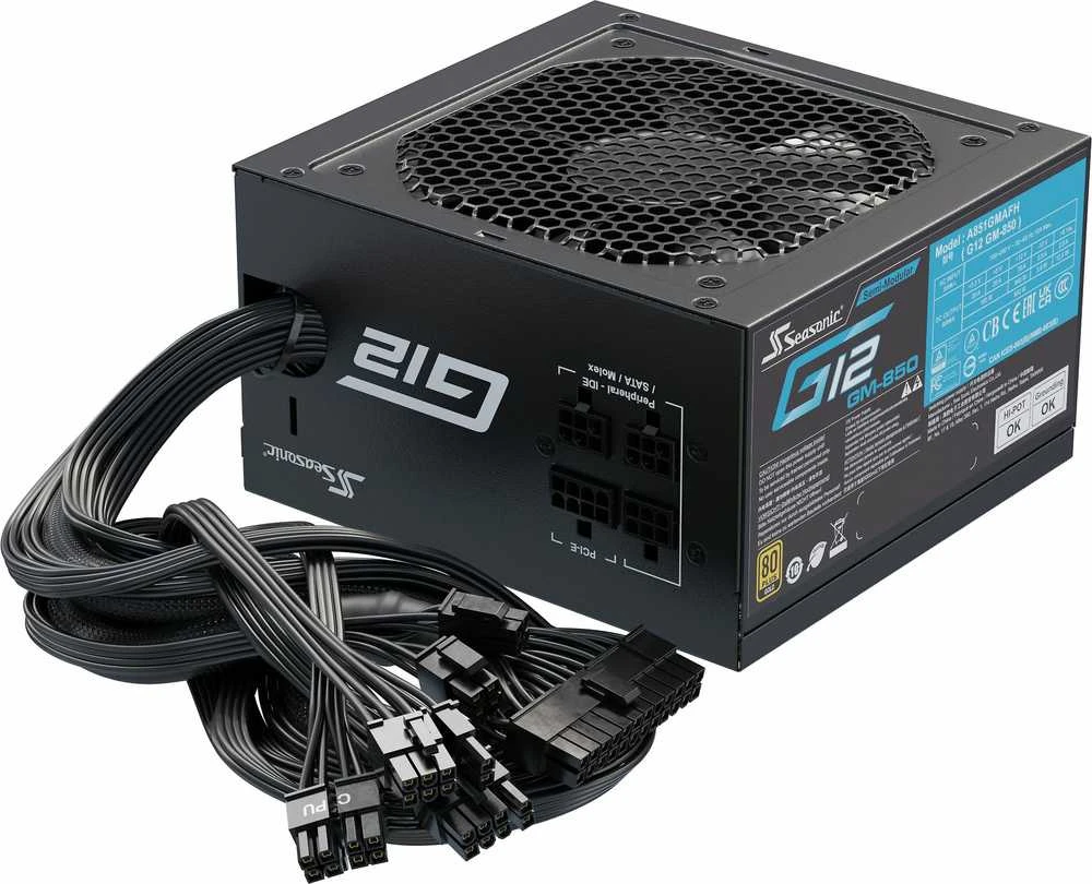 Seasonic G12 GM 80 PLUS Gold PSU, halbmodular – 850 Watt, juodos spalvos