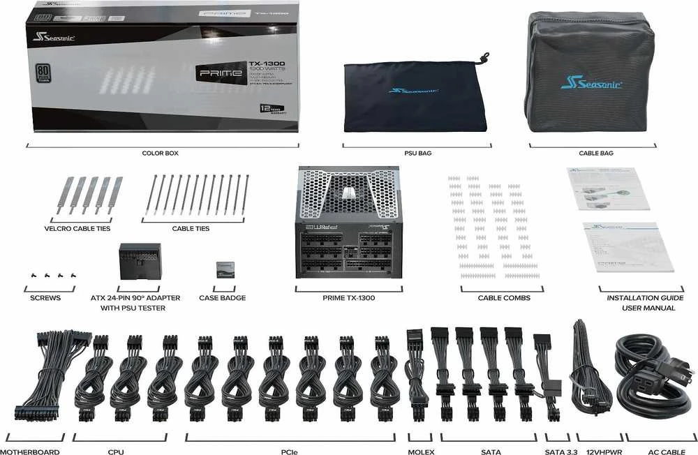 „Seasonic Prime TX-1300“, 80 PLUS Titanium maitinimo blokas, modulinis, ATX 3.1, PCIe 5.1 × 1300 vatų
