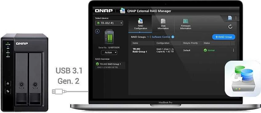 Serveris QNAP TR-002 diskų masyvas Juoda
