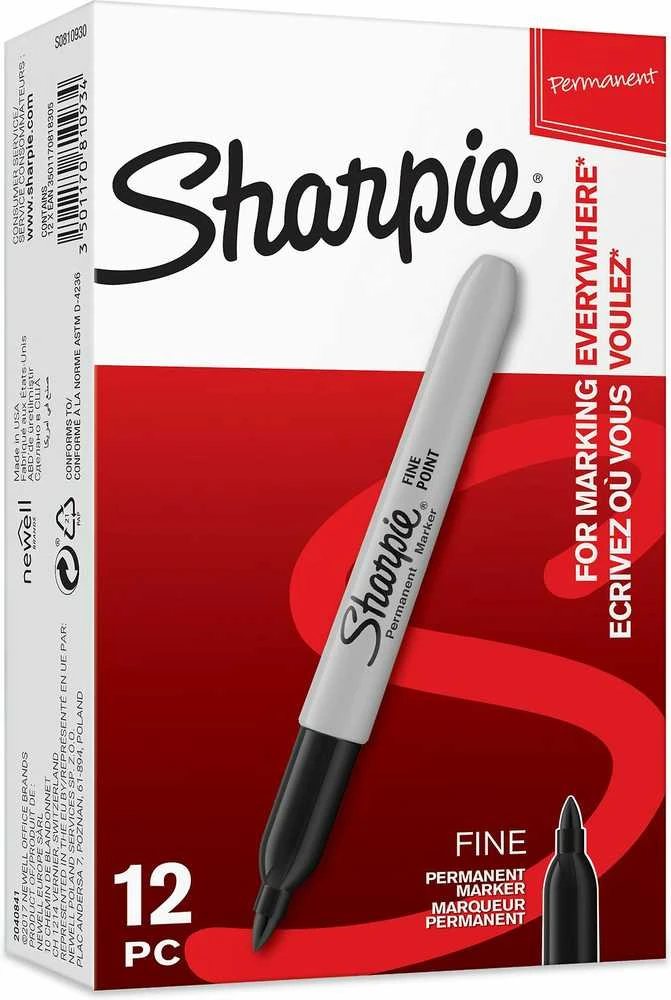 Sharpie Fine Marker permanentinis 0,9mm 12 vnt Juodas