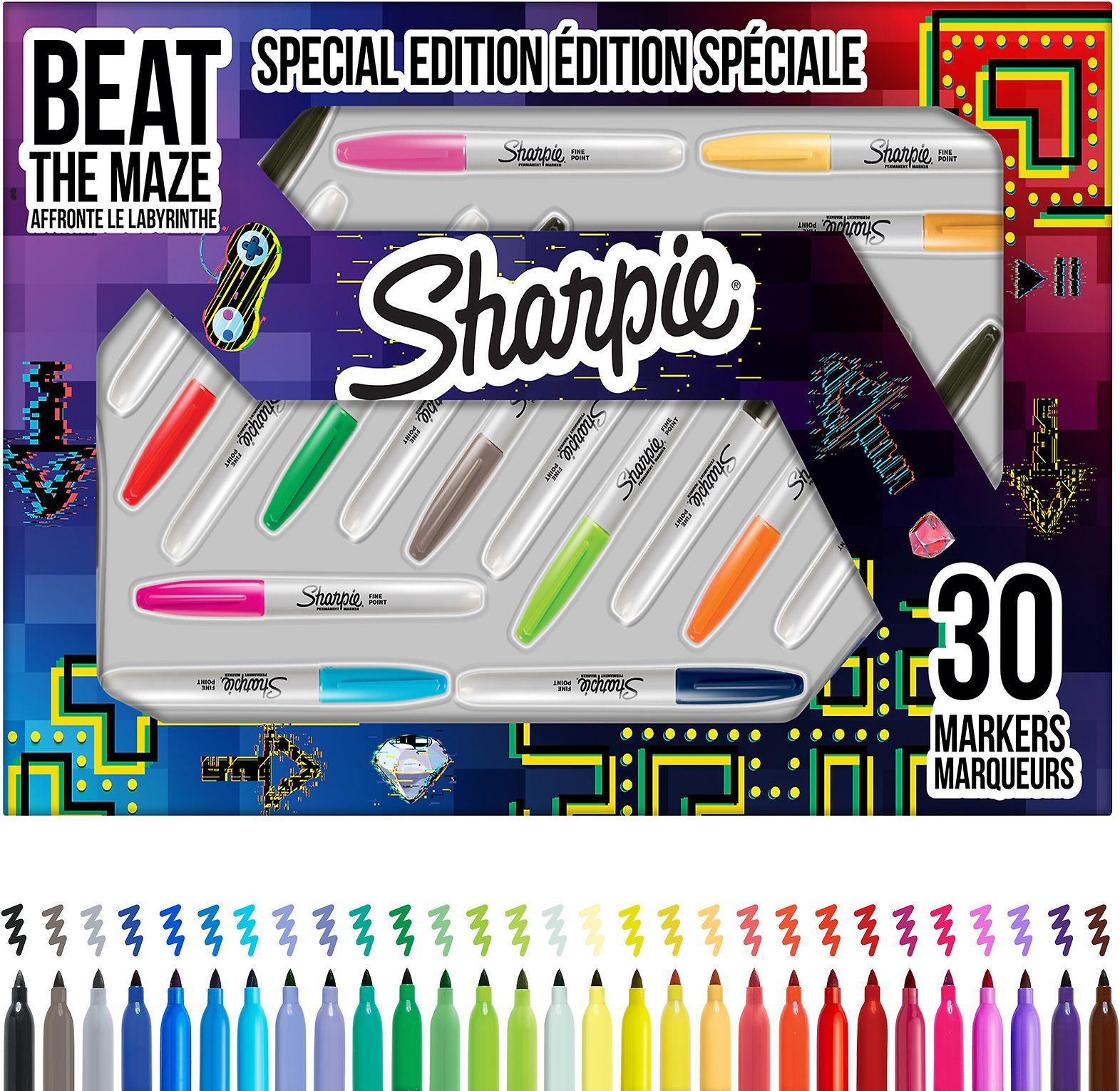 „Sharpie Fine“ žymeklių rinkinys, 30 spalvų – „Labirintas“ + dovanėlės: taupyklė, „Frisbee“ ir maišelis