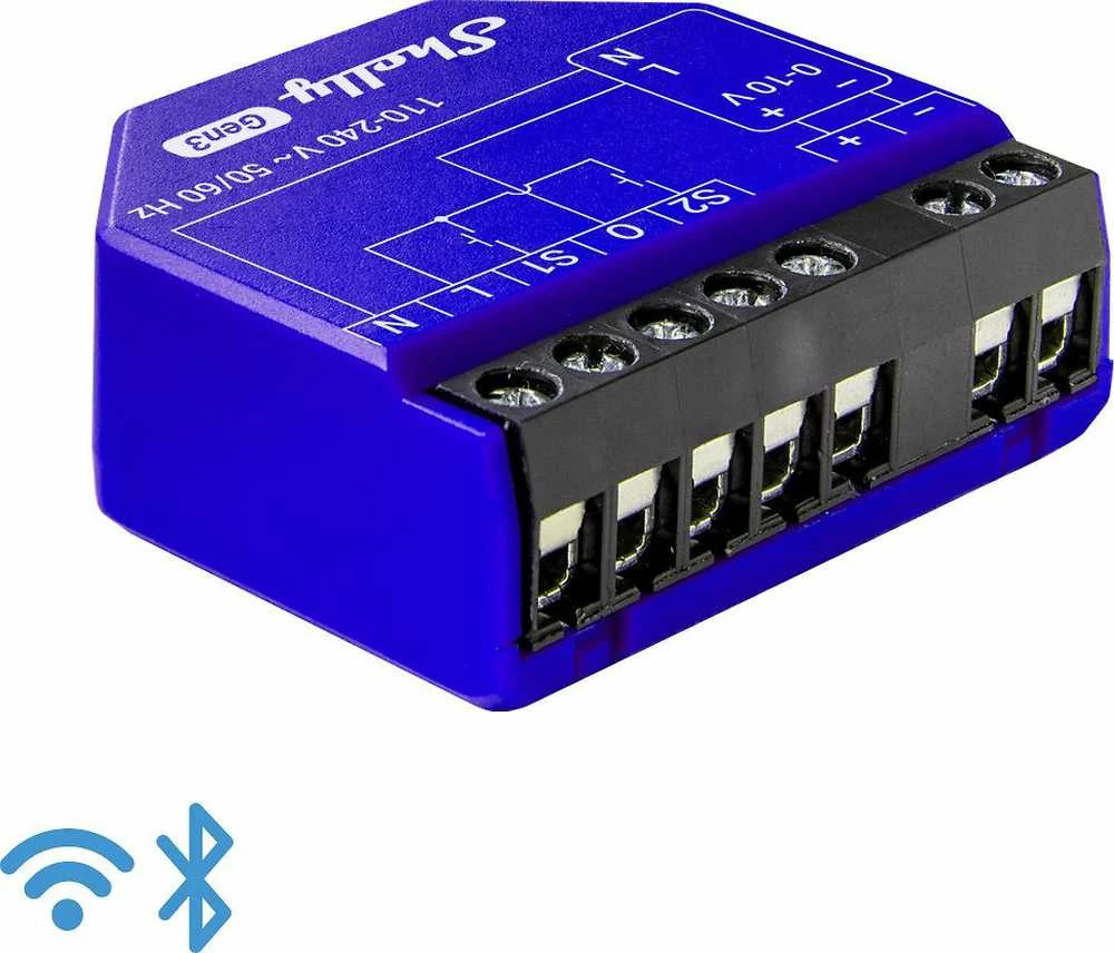 Shelly Gen3 Dimmer 0/1-10V PM šviesos intensyvuno valdiklis (Wifi, Bluetooth)