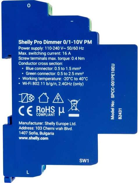 Shelly Pro Dimmer 0/1-10V PM apšvietimo valdiklis