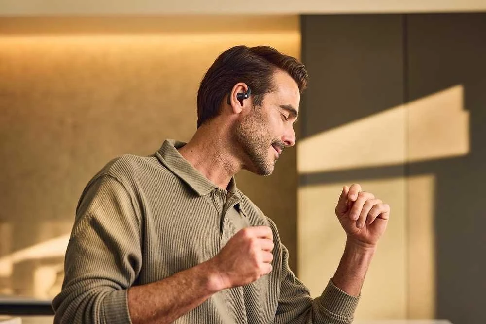 Shokz OpenFit 2+ ausinės su kaulų laidumo technologija ir „Dolby Audio“, pilkos