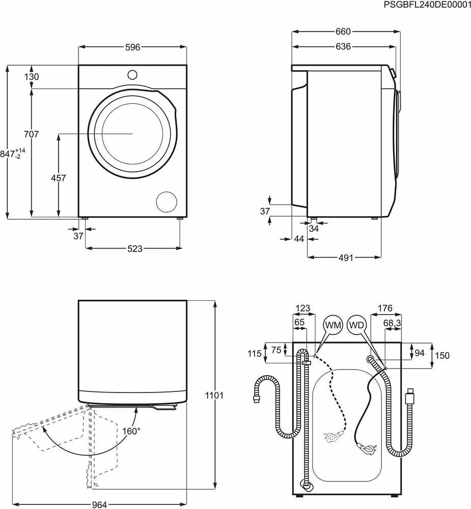 Skalbimo mašina Electrolux EWI742LX6G 700 SteamCare kuivaava pesukone, musta