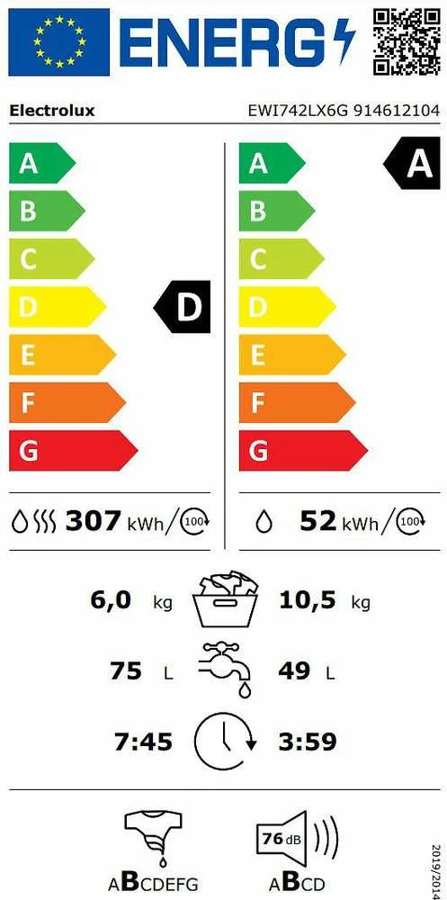 Skalbimo mašina Electrolux EWI742LX6G 700 SteamCare kuivaava pesukone, musta