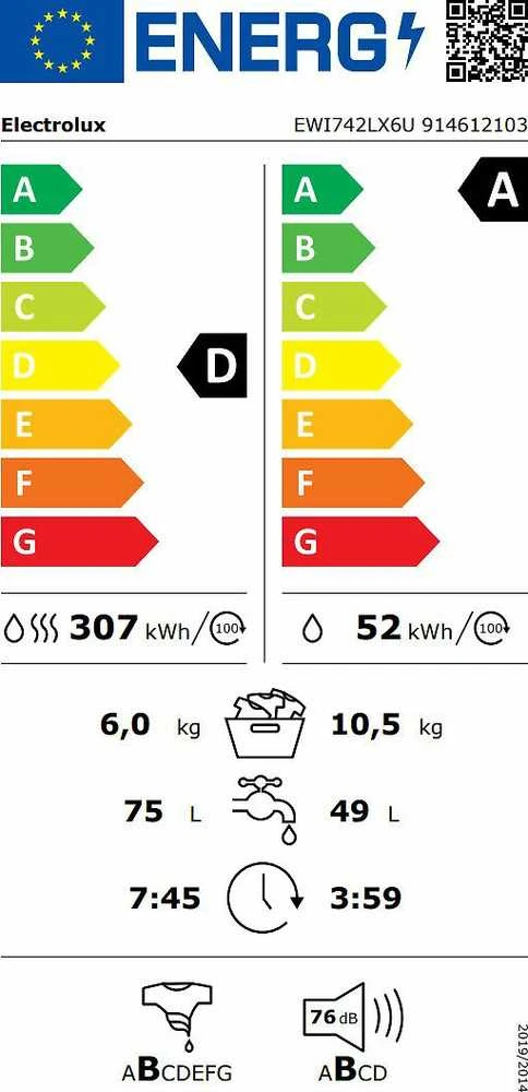 Skalbimo mašina Electrolux EWI742LX6U 700 SteamCare kuivaava pesukone