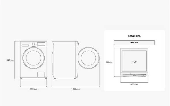 Skalbimo mašina Samsung WD11DG5B15BEEE edestä täytettävä pyykinpesukone, valkoinen