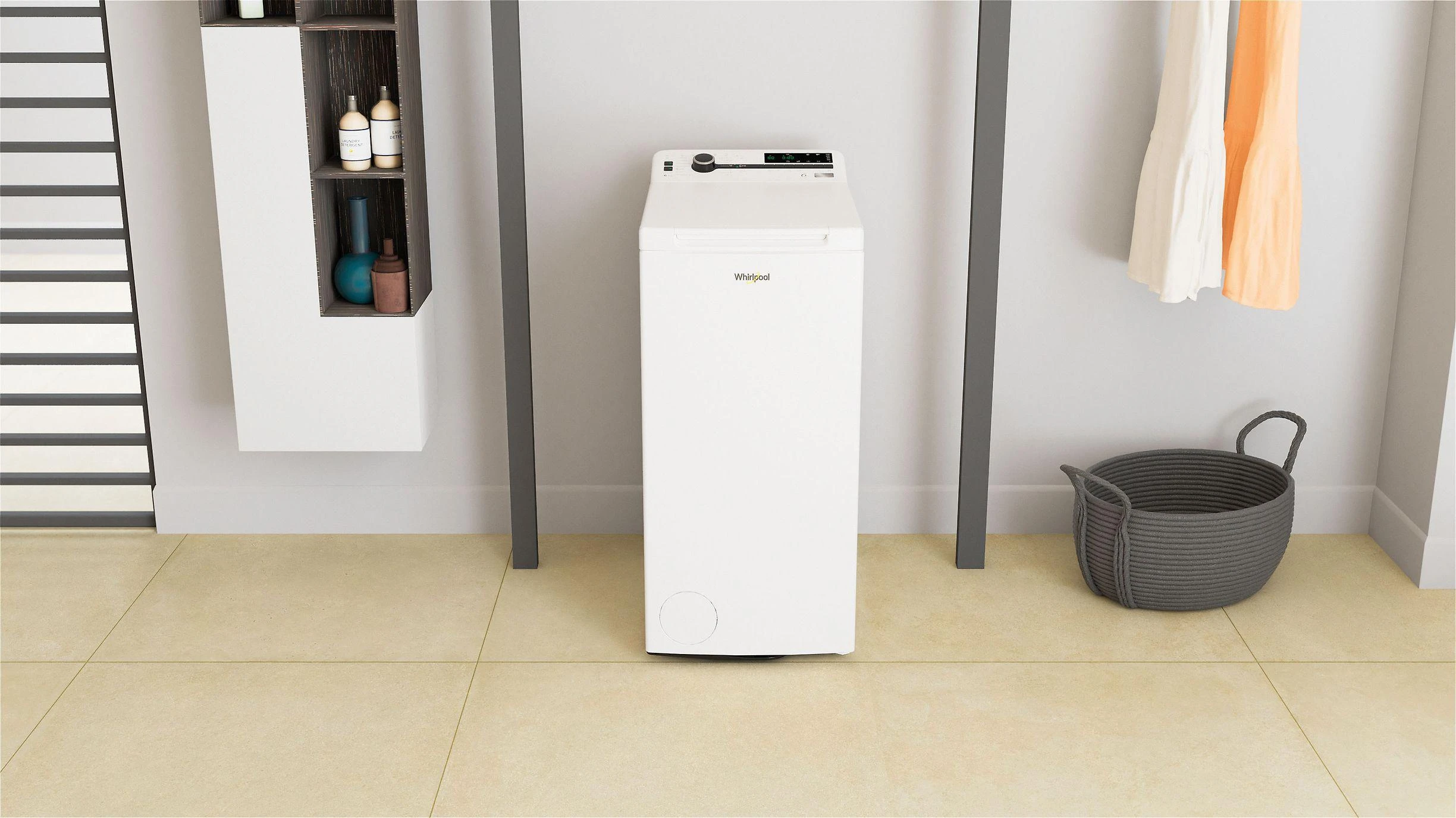 Whirlpool | Skalbimo mašina | TDLRBX 6252BS EU | Energy efficiency class B | Top loading | Skalbimo talpa 6kg | 1200 RPM | Gylis 60 cm | Plotis 40 cm | Ekranas | LED | Direct drive | Baltas
