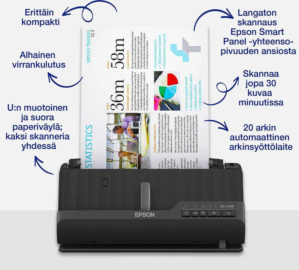 Skeneris Epson | Kompaktiškas Wi-Fi skaitytuvas | ES-C320W | Lakštinis | Bevielis