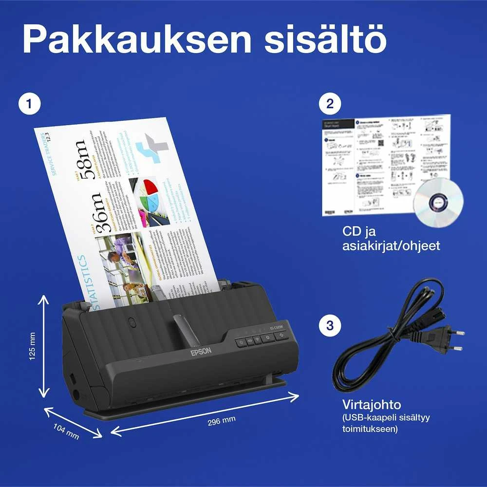 Skeneris Epson | Kompaktiškas Wi-Fi skaitytuvas | ES-C320W | Lakštinis | Bevielis