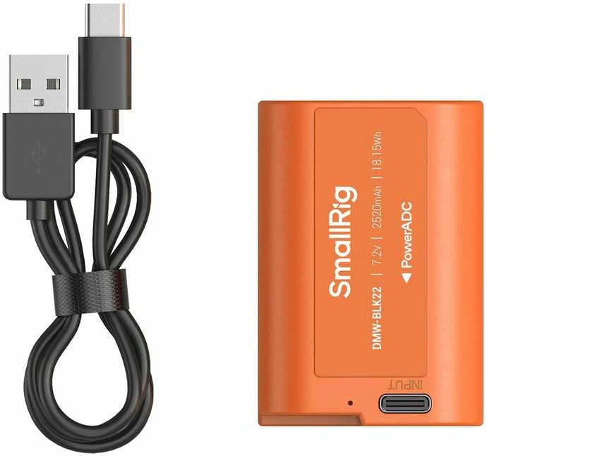 SmallRig 4979 Camera Baterija USB-C Rechargeable DMW-BLK22 Oranžinis