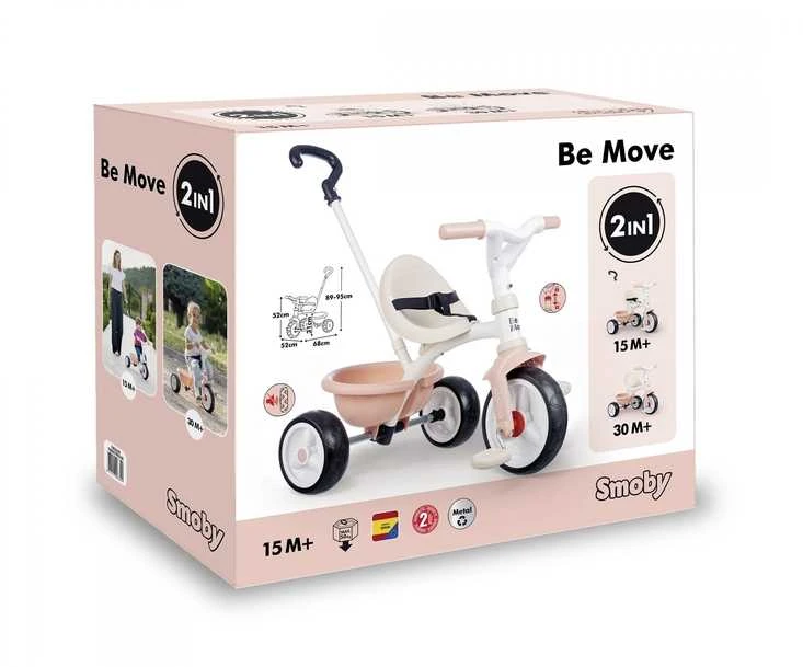Triratukas Smoby Be Move rožinis su saugos diržais