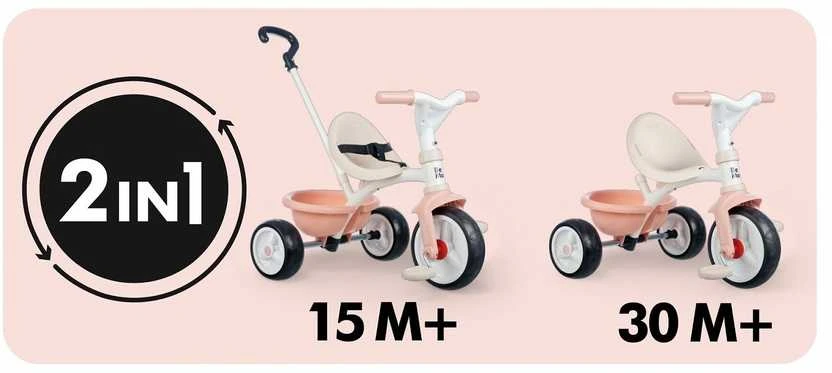 Triratukas Smoby Be Move rožinis su saugos diržais