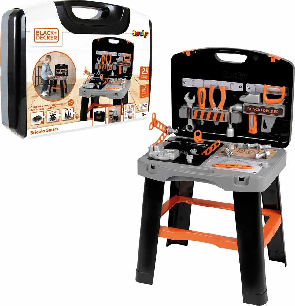 Black & Decker Juodas & Decker Dirbtuvės Smoby Juodas & Decker Bricolo Smart, juoda/pilka/oranžinė